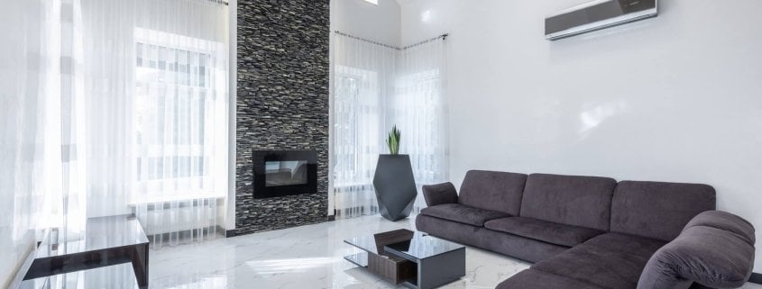 Clean air quality living room in a managed indoor air atmosphere
